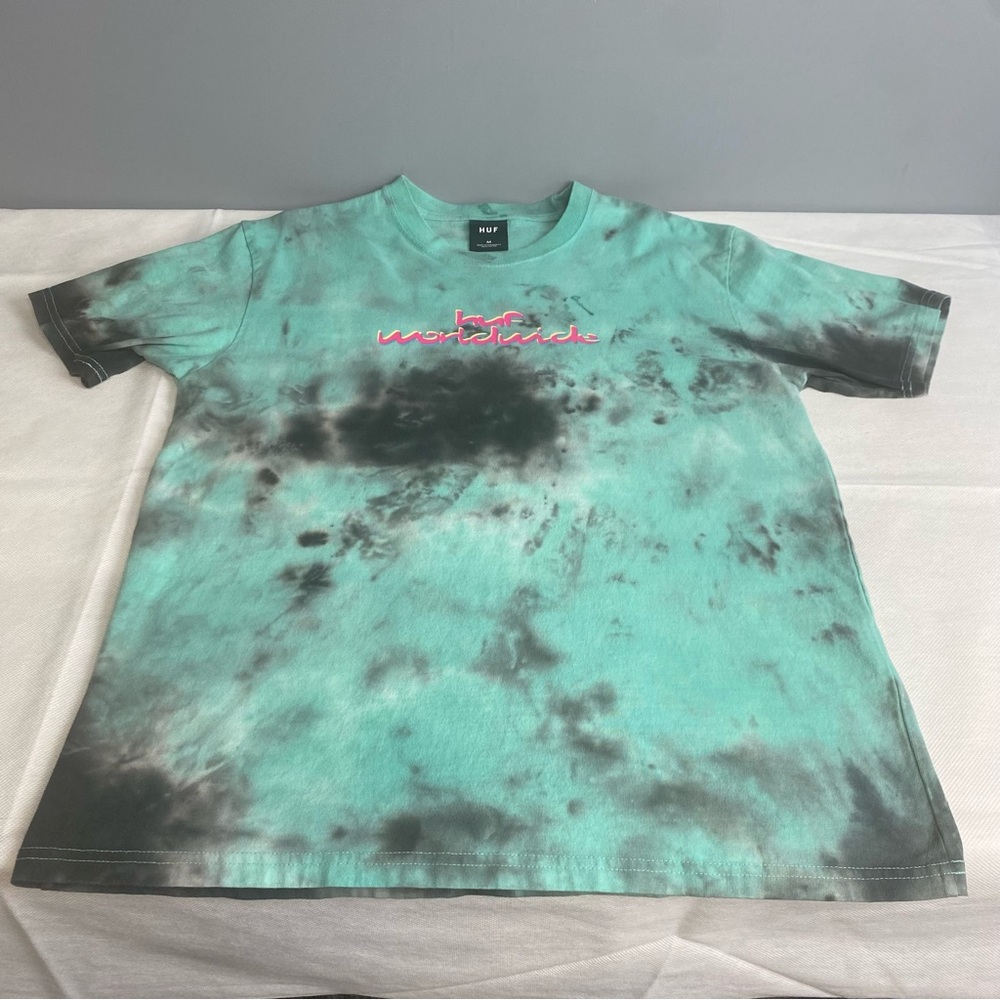 HUF Teal Tie-Dye Short Sleeve Tee with Pink Logo - Picture 4 of 14